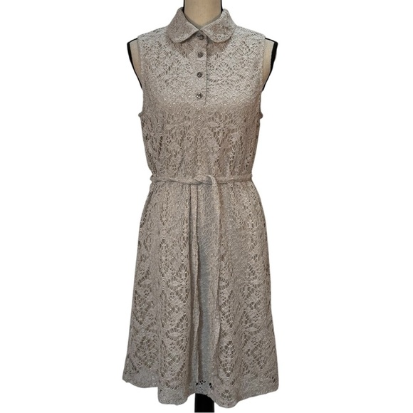 Maggy London Crochet Lace Overlay Collard Sleeveless Dress size 8 beige - Picture 15 of 15